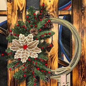 Festive Holiday Wreath with Pinecones and Red Accents